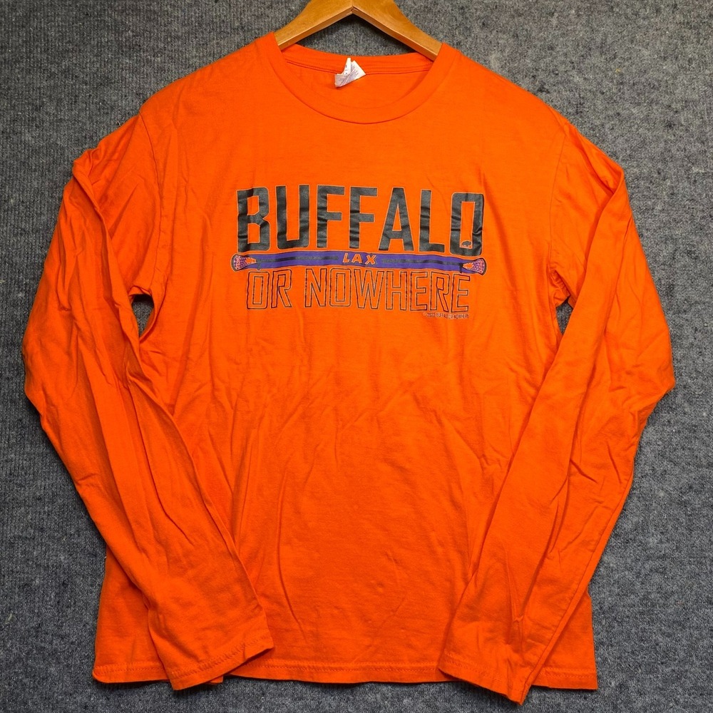 Port & Company Buffalo or Nowhere Lacrosse NY Orange Long Sleeve T-Shirt Medium